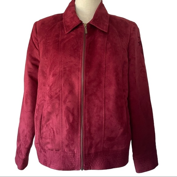 Tradition deep red suede like full  front zip jacket coat - Picture 1 of 12